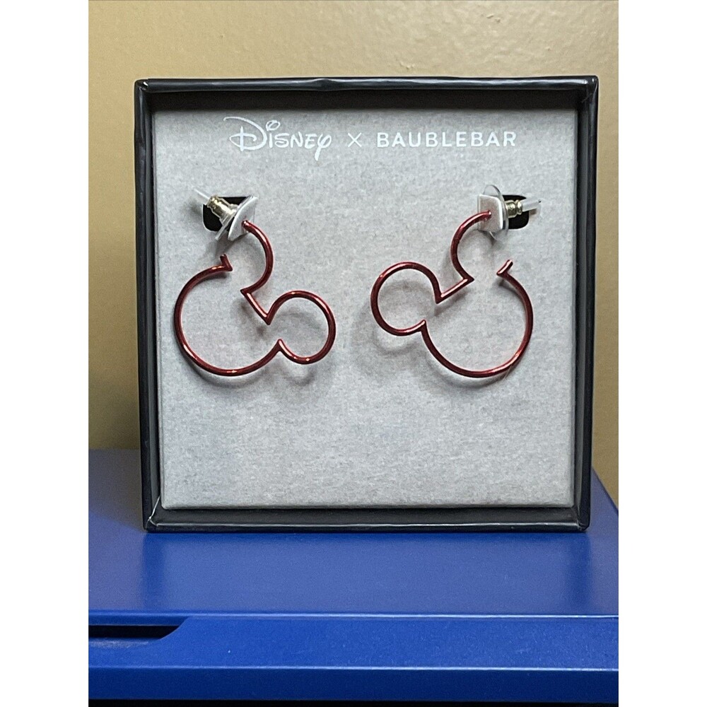NEW Disney x Baublebar Mickey Mouse Red Ears Outline Silhouette Hoop Earrings